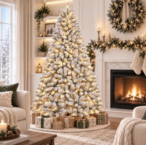 7ft snow flocked pre lit - snow,