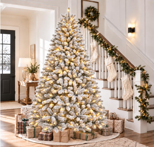 7ft snow flocked pre lit - 7ft,